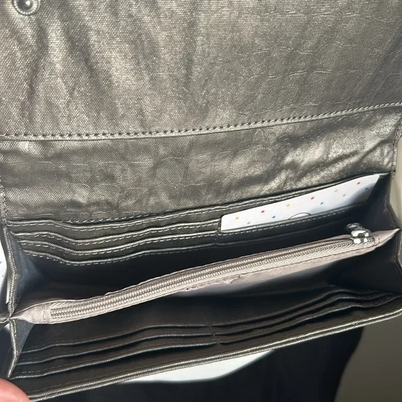 New Kipling Zuma Metallic Pewter Croc Embossed Crossbody Travel Organizer - Picture 5 of 13